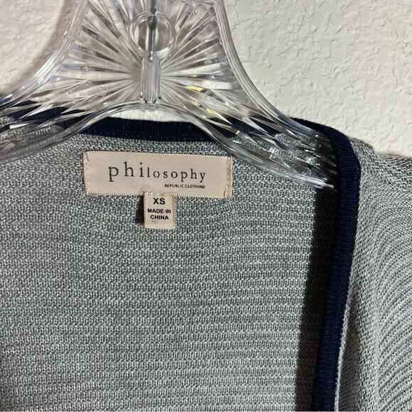 Philosophy Pink Gray Navy Stripe Open Front Knit Long Cardigan‎ Women's XS - Picture 2 of 6